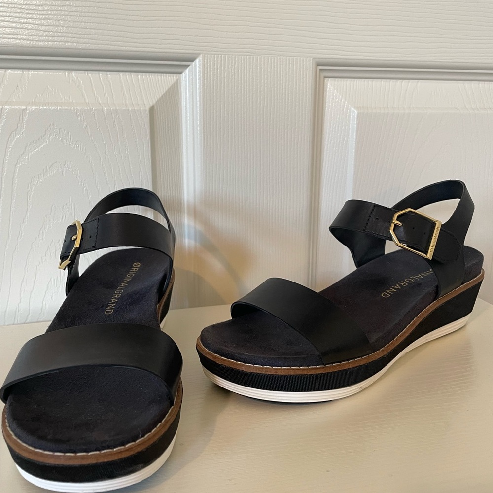 Black Leather Platform Sandals with Ankle Strap
